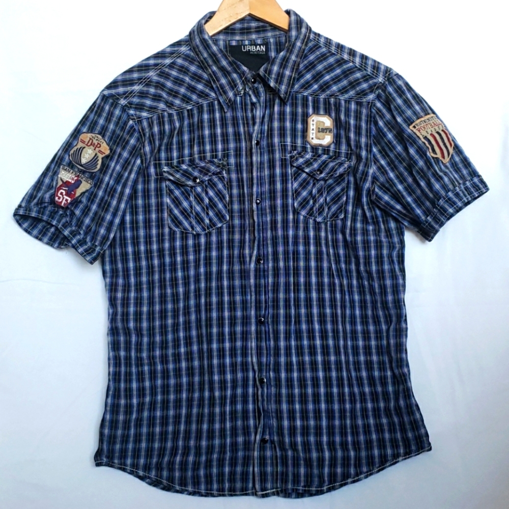 Urban Heritage Slim-Fit SS Plaid Snap-button Shirt